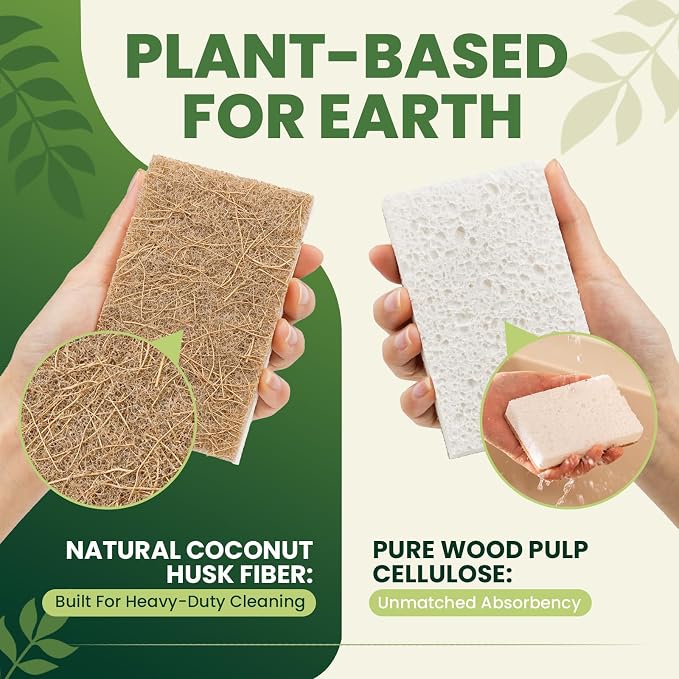 Metflavor 24 Pack Natural Kitchen Sponges, Biodegradable Non-Scratch Cellulose - Image 3