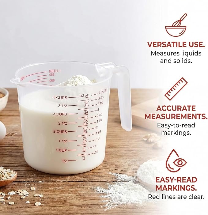 16 Pcs 4 Cup Capacity Plastic Measuring Cup, 32 Oz/1000 ml Clear Graduated - Image 4