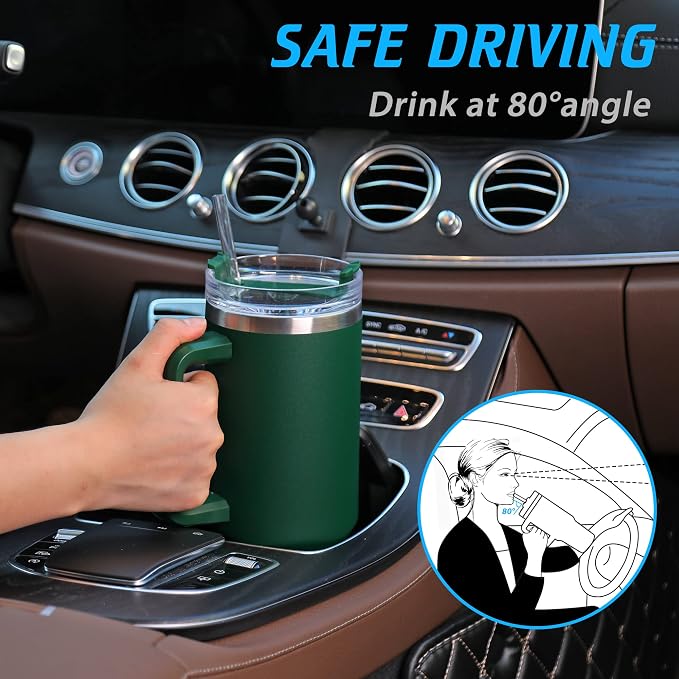 40 oz Tumbler with Handle | Stainless Steel Insulated Tumblers with Lids and Straw | Insulated Travel Mug Iced Coffee Cup | Keeps Cold for 34 Hours | Dishwasher Safe, BPA Free | Sage Green - Image 2