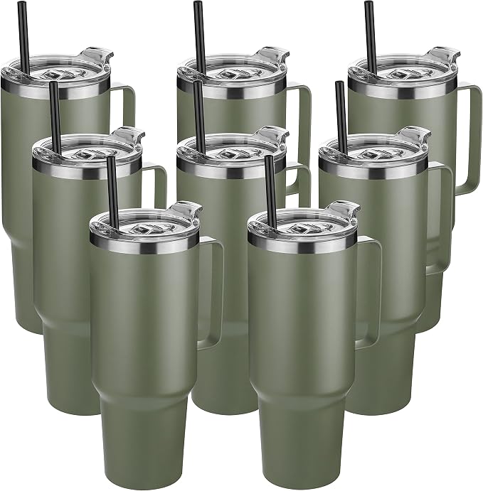 HASLE OUTFITTERS 40 oz Stainless Steel Tumbler with Handle, Vacuum Insulated Tumblers Bulk, Reusable Double Wall Travel Coffee Mug, Durable Powder Coated Water Bottles(Army Green, 8) by HASLEOUTFITTERS
