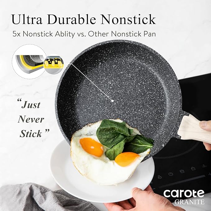 CAROTE Non Stick Frying Pan Skillet, Egg Pan Omelet Pans, Granite Cookware - Image 3