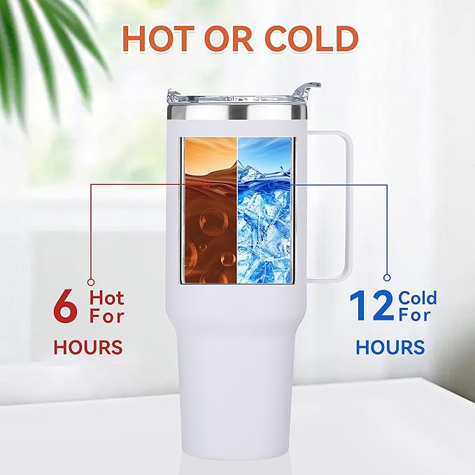 HASLE OUTFITTERS 40 oz Stainless Steel Tumbler with Handle, Vacuum Insulated Tumblers Bulk, Reusable Double Wall Travel Coffee Mug, Durable Powder Coated Water Bottles(White, 8) - Image 2