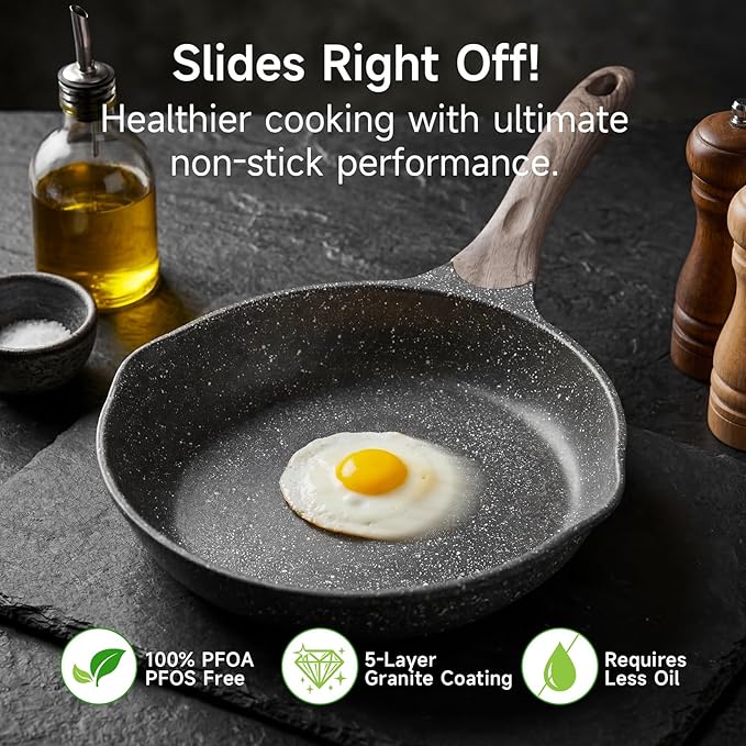 JEETEE 9.5 Inch Nonstick Frying Pan Stone Coating Cookware, Nonstick Omelette - Image 2