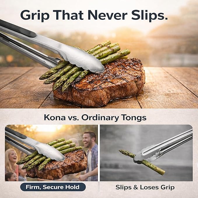 Kona Premium Stainless-Steel Locking Grill Tongs 17 inch, Heavy Duty Tongs - Image 2