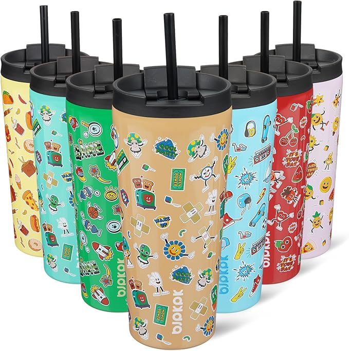 BJPKPK 22oz Tumbler With lid And Straw Stainless Steel Travel Coffee Mug Insulated Tumblers Cups,Spring Party Brown by BJPKPK