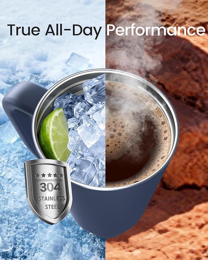 Renoj Insulated Mug 100% Spill Resistant Insulated Water Bottle for Iced Coffee & Hot Drinks - Fits Car Cup Holder, Ideal Gift, 2 Straws & Silicone Boot - FlexSlide Navy Blue 32 oz - Image 5