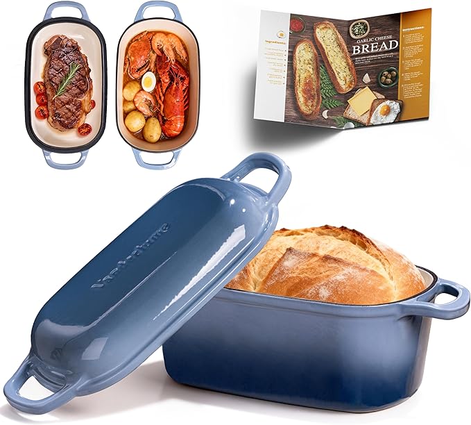 4.6-Quart Oval Dutch Oven for Bread Baking, 2 in 1 Enameled Cast Iron Bread Pan by Bakethewarmthoflife