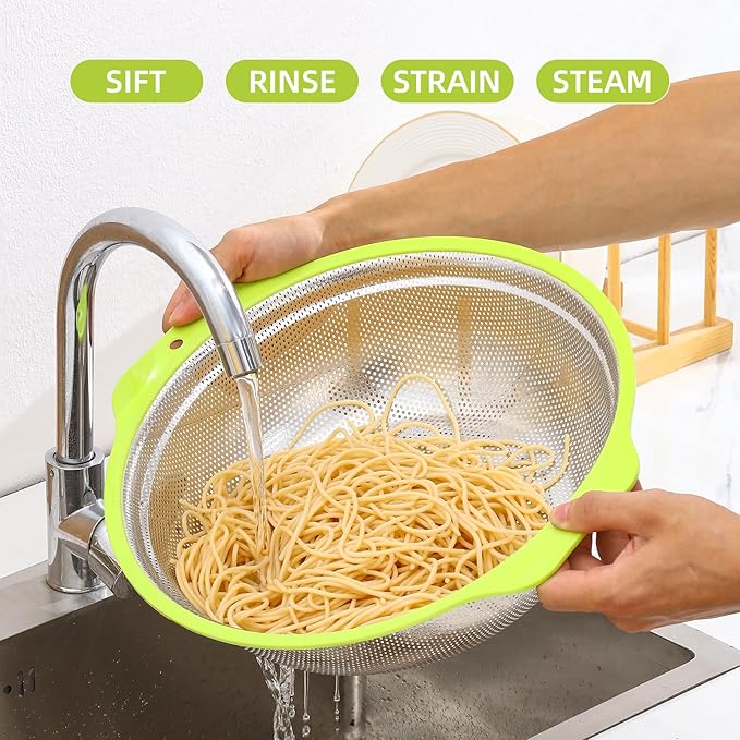 Colander Stainless Steel Microporous, 5QT Large Capacity Rice Washer - Image 4
