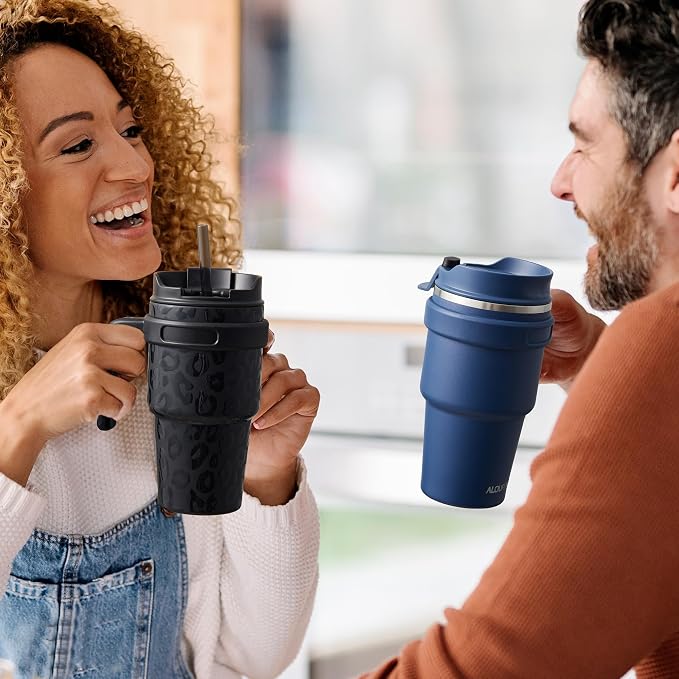 ALOUFEA 20 oz Insulated Coffee Mug Tumbler with Handle, Stainless Steel Travel Mug Tumbler with Lid and Straw,Double Wall Vacuum Leak Proof Ice Coffee Thermal Cup, Navy/Dark Rainbow - Image 6