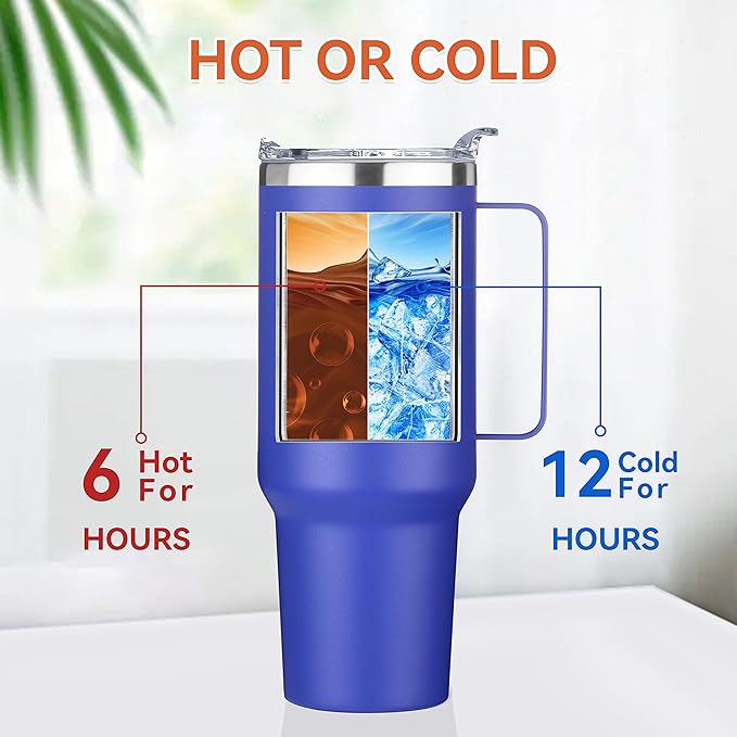 HASLE OUTFITTERS 40 oz Stainless Steel Tumbler with Handle, Vacuum Insulated Tumblers Bulk, Reusable Double Wall Travel Coffee Mug, Durable Powder Coated Water Bottles(Dark Blue, 4) - Image 2
