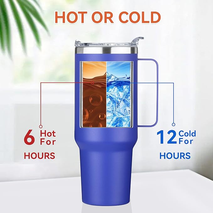 HASLE OUTFITTERS 40 oz Stainless Steel Tumbler with Handle, Vacuum Insulated Tumblers Bulk, Reusable Double Wall Travel Coffee Mug, Durable Powder Coated Water Bottles(Dark Blue, 8) - Image 2