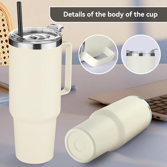 HASLE OUTFITTERS 40 oz Stainless Steel Tumbler with Handle, Vacuum Insulated Tumblers Bulk, Reusable Double Wall Travel Coffee Mug, Durable Powder Coated Water Bottle(Beige, 1) - Image 6