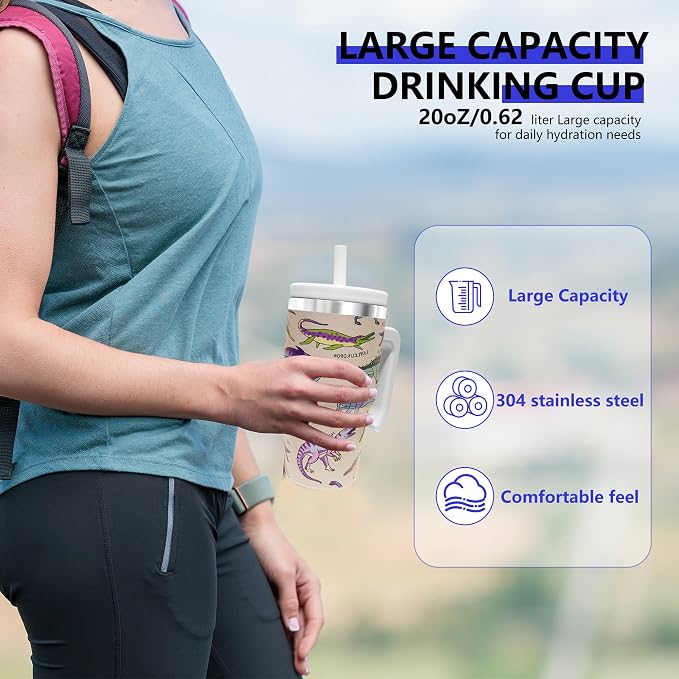 2PCS 20-OZ Insulated Water Bottle,Insulated Stainless Steel Tumbler,Reusable Cold Drink Thermos,BPA-Free, Double-Wall Stainless Steel Water Bottle (Cream-Dinosaurs, 20, Fluid Ounces) - Image 4