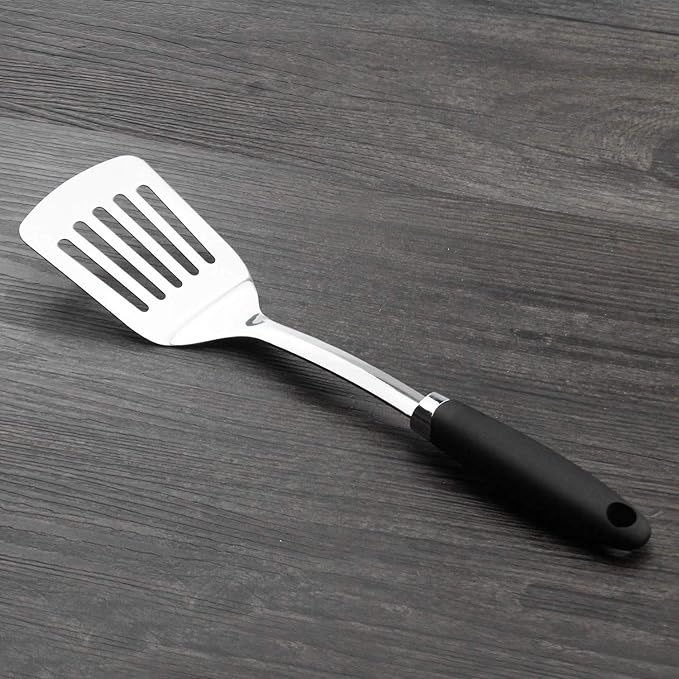 Brushed Slotted Stainless Steel Turner, Non-Slip Spatula - Image 5