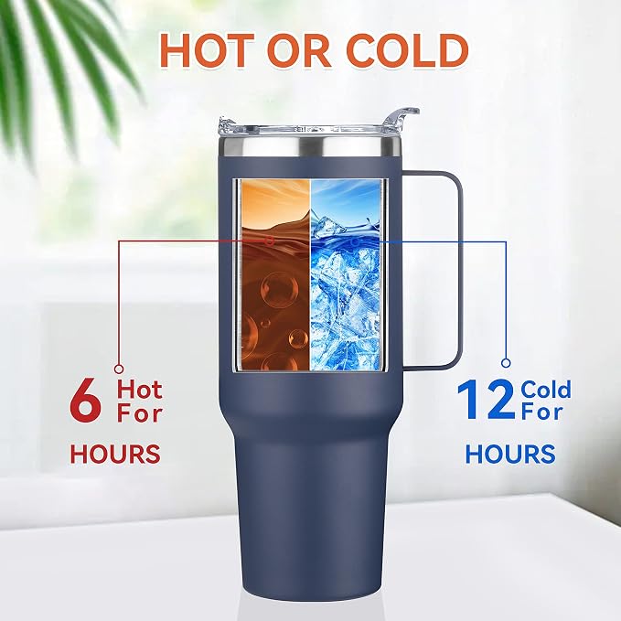 HASLE OUTFITTERS 40 oz Stainless Steel Tumbler with Handle, Vacuum Insulated Tumblers Bulk, Reusable Double Wall Travel Coffee Mug, Durable Powder Coated Water Bottles(Navy, 4) - Image 2