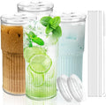 Luiaiog Glass Cups with Lids and Glass Straws, High Borosilicate 20OZ Tumblers (4Pcs) for Coffee, Tea, Juice, Smoothies, Hot/Cold Drinks at Home, Office by Luiaiog