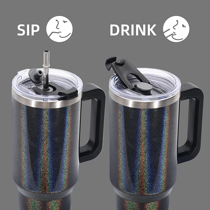 30 oz Shiny Tumbler with Handle and Straw,Stainless Steel Tumbler with Lid and Straw,Insulated Travel Mug(Cold for 34 Hours),Water Bottle for Iced Tea,Coffee (Black) - Image 3