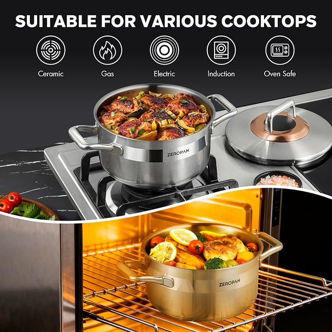 Hybrid Nonstick 4-Quart Stockpot, 9.5 Inch Stainless Steel Stockpot - Image 2