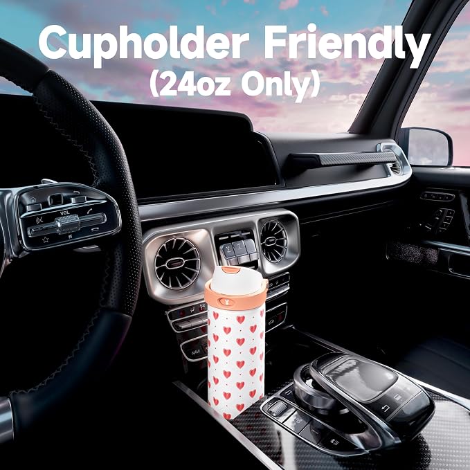 24 oz Valentine's Day Water Bottle: Meoky Stainless Steel Water Bottle with Straw and Spout Lid - Leak Proof, Cold for 24 Hours, Fits in Car Cup Holder, Valentines Day Gifts for Her Women Girls, Amora - Image 6