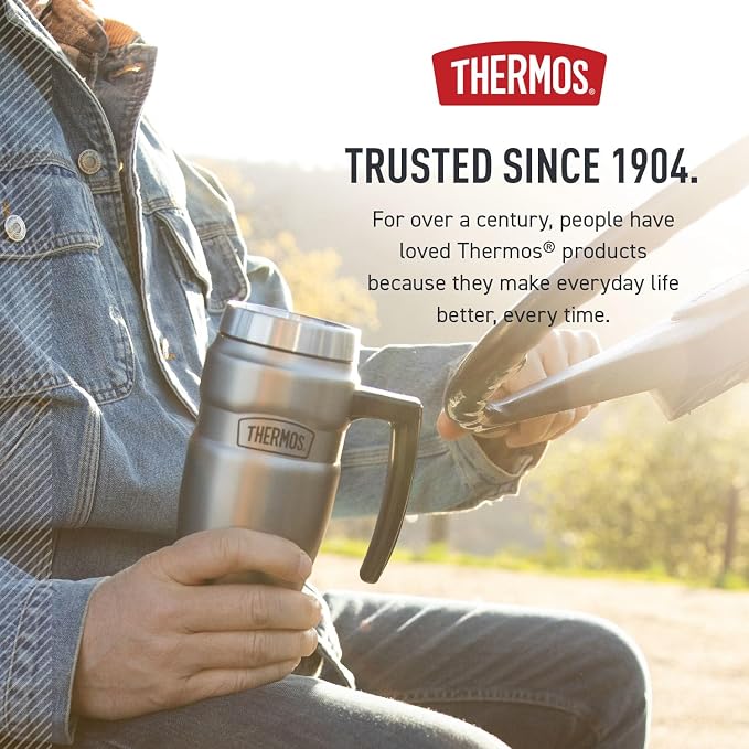THERMOS Stainless King Vacuum-Insulated Travel Mug with Handle - 16oz, Matte Steel - Thermos Tumbler for Hot & Cold Drinks - Leak-Proof & Sweat-Proof Stainless Steel Coffee Mug with Lid for Commuting - Image 7