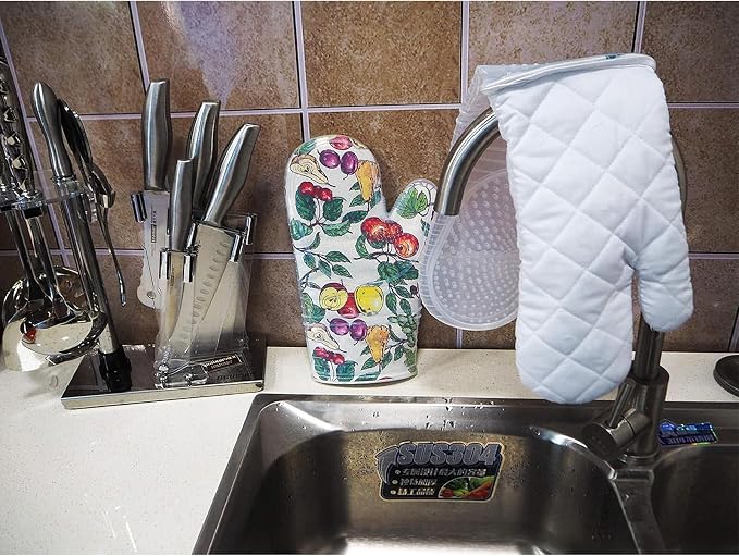 Oven Mitts Set of 2 with Transparent Clear Silicone Shell and Nice Friut Flower - Image 7
