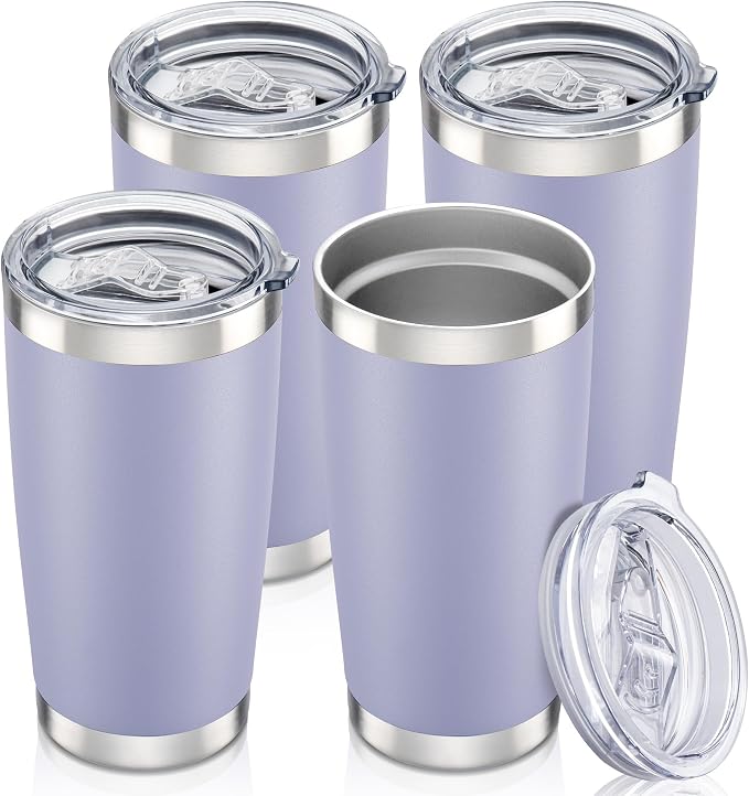 20 oz Tumbler with Lid Stainless Steel Insulated Tumblers Bulk Double Wall Vacuum Cups Powder Coated Travel Mug Keep Drinks Cold and Hot, Cosmic Lilac, 4 Pack by Orebigo