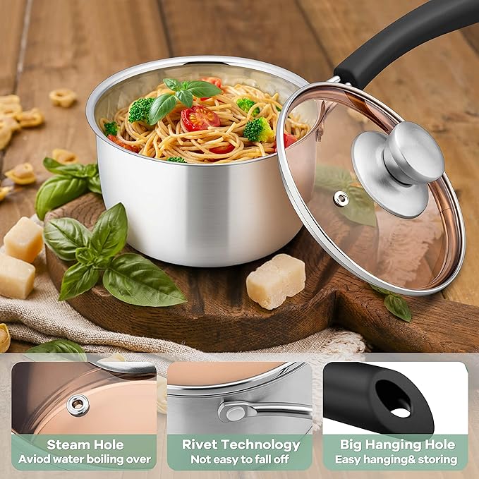Herogo 2Qt Saucepan with Lid, 18/10 Stainless Steel Sauce Pan Pot, 2 Quart - Image 4