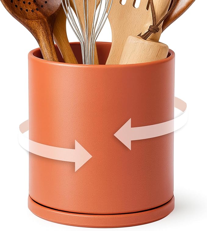D'vine Dev 360° Rotating Utensil Holder – 7.2" Kitchen Utensil Crock by DvineDevPlanterPotsandStand
