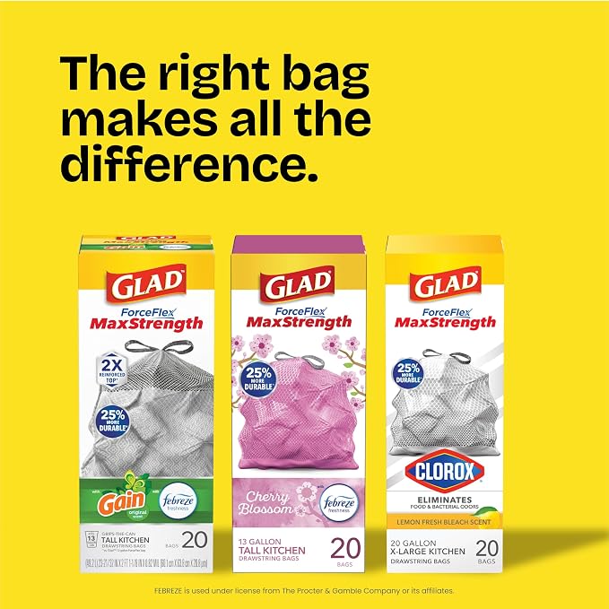 Glad ForceFlex MaxStrength Drawstring XL Kitchen Trash Bags, 20 Gal, 80 Ct - Image 9