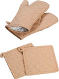 Oven Mitt & Pot Holder 100% Cotton Set of Heat Resistant Oven Gloves & Hot Pads by SoftopiaCotton