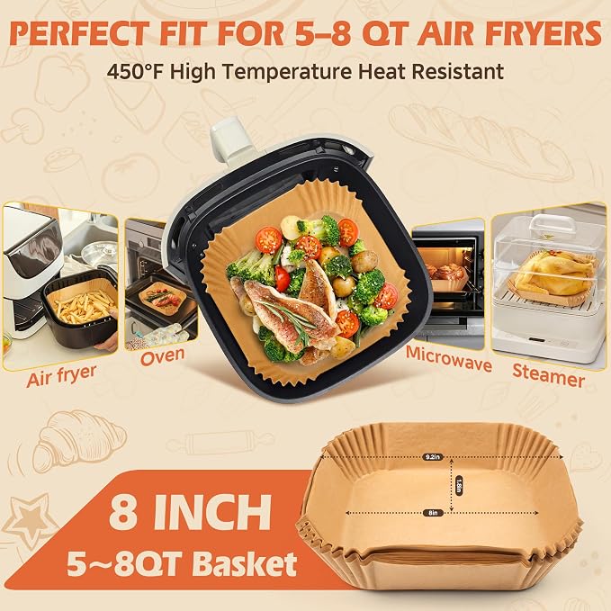 150Pcs Air Fryer Liners Disposable, 8 Inch Paper for 5-8 QT Air Fryers - Image 3