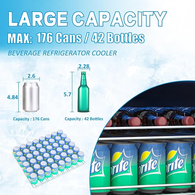 DOGHLY 24 Inch Dual Zone Beverage Refrigerator, 210 Cans Drink Fridge | Glass Door Cooler with Advanced Cooling for Soda Wine Beer, Built-in/Freestanding Beverage Fridge for Kitchen Bar Office - Image 6