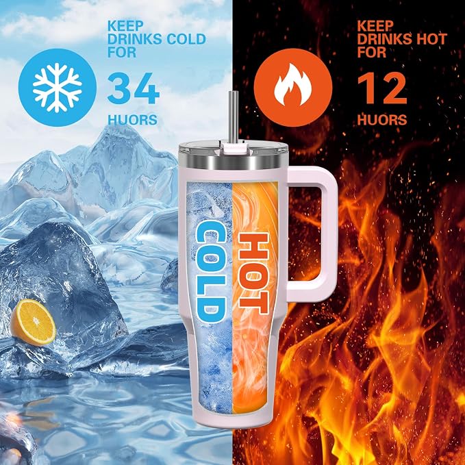 30 oz Tumbler with Handle,Tumbler with Lid and Straw,Double Wall Insulated Cup Stainless Steel Travel Mug(Cold for 34 Hours),Water Bottle for Iced Tea,Coffee,Cold Beverages(Rose Quartz) - Image 2