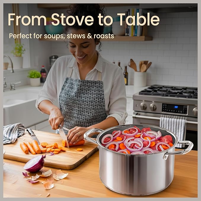 Stainless Steel Stockpot with Tempered Glass Lid 12 Quart, Durable 18/0 - Image 5