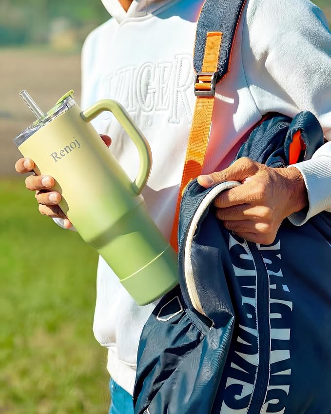 Renoj Insulated Mug 100% Leak Proof Insulated Water Bottle for Iced Coffee & Hot Drinks - Fits Car Cup Holder, Ideal Gift, 2 Straws & Silicone Boot - SnapShift Blue Gradient 40 oz - Image 3