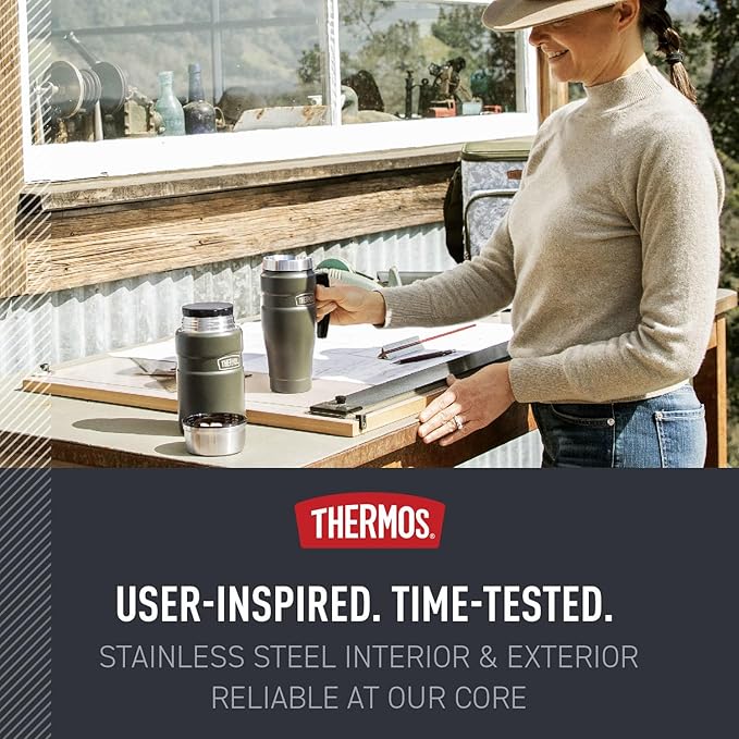 THERMOS Stainless King Vacuum-Insulated Travel Mug with Handle - 16oz, Matte Steel - Thermos Tumbler for Hot & Cold Drinks - Leak-Proof & Sweat-Proof Stainless Steel Coffee Mug with Lid for Commuting - Image 5
