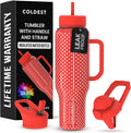 Coldest Tumbler with Handle and Straw - 100% Leak Proof Insulated Tumbler with Lid and Straw (3 Lids) - Stainless Steel Tumblers for Women & Men - Cup Holder Friendly Base, 46 oz (Red Dress) by Coldest