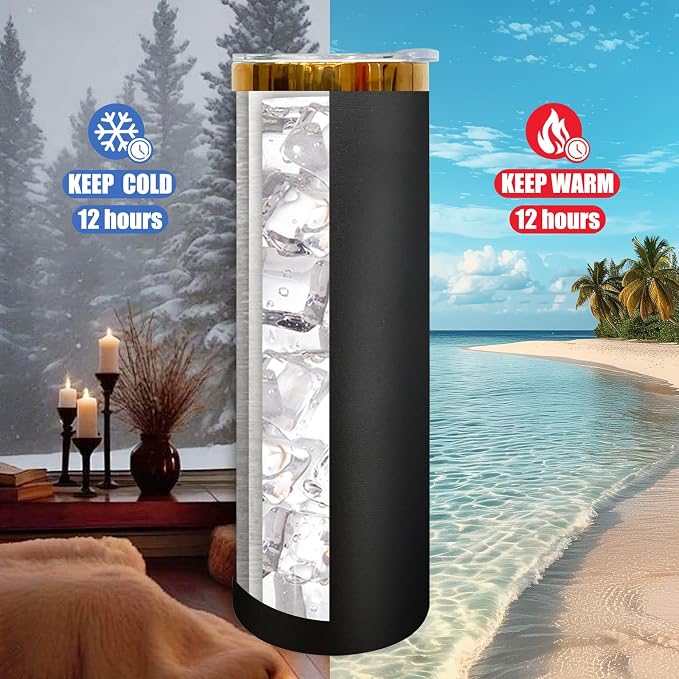 20 oz Skinny Tumblers Stainless Steel Tumbler with Lid and Straw Double Wall Vacuum Insulated Coffee Mug 20oz Powder Coated Cup for Hot and Cold Drinks(Black,1 pack) - Image 6