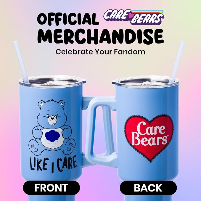 Silver Buffalo Care Bears Grumpy Bear Like I Care Double Walled Stainless Steel Tumbler with Handle and Straw, Fits in Standard Cup Holder, 40 Ounces - Image 5