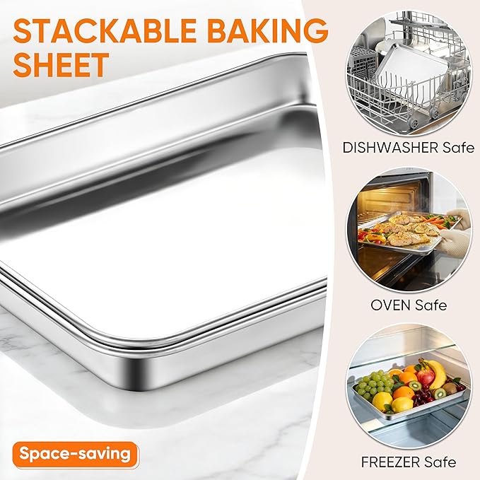 LIANYU Stainless Steel Baking Sheet Pans of 2, 12.4x9.7 Inch Quarter Sheet Pan - Image 5