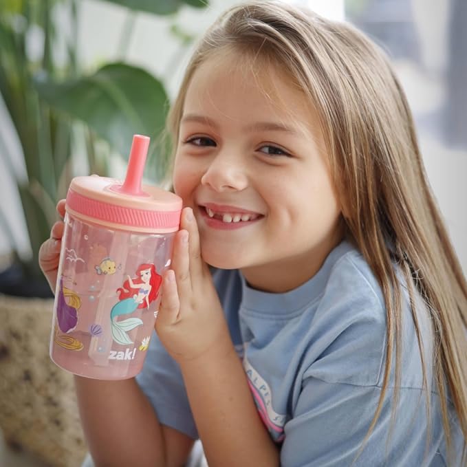 Zak Designs Disney Princess Kelso Toddler Cups For Travel or Home, 15oz 2-Pack Plastic Sippy Cups, Leak-Proof For Kids (Ariel, Aurora, Belle, Cinderella, Jasmine, Mulan, Rapunzel, Tiana) - Image 2