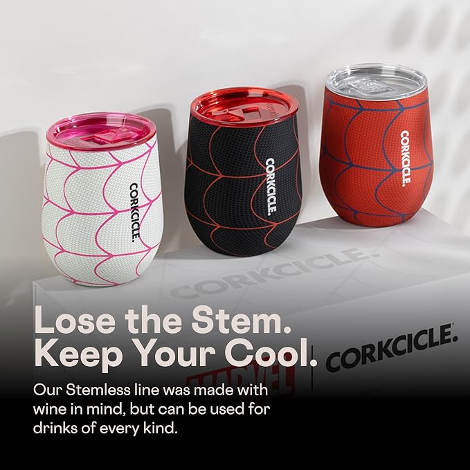 Corkcicle Stemless Insulated Wine Glass Tumbler - Beverages Cold 6 & Hot 3 Hours - Stainless Steel - Easy-Grip - Summer Drinkware Gift - Keeps Drinks Ice - 12 oz - Spider-Man - Image 6