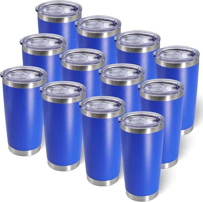 AIANJI 20oz Tumbler Bulk Stainless Steel Tumblers with Lid Vacuum Insulated Double Wall Travel Coffee Mug Powder Coated Tumbler Cup for Hot and Cold Drinks(Dark Blue, 12 pack) by AIANJI
