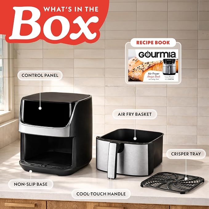 Gourmia Air Fryer - 7 Qt Capacity, LED Display, 12 One-Touch Presets, FryForce 360° Technology, Nonstick Dishwasher-Safe Basket & Crisper Tray, Stainless Steel - Image 6