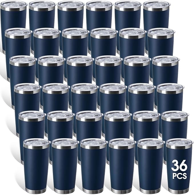 Sieral 36 Pack Stainless Steel Tumblers Bulk with Lids Double Wall Vacuum Insulated Coffee Cups Blank leakproof Powder Coated Tumblers for Engraving Wedding Graduation Party Favors(16 oz,Navy Blue) by Sieral