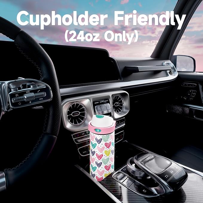 24 oz Valentine's Day Water Bottle: Meoky Stainless Steel Water Bottle with Straw and Spout Lid - Leak Proof, Cold for 24 Hours, Fits in Car Cup Holder, Valentines Day Gifts for Him Men Husband, Heart - Image 6