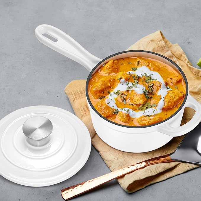 1 QT Enameled Cast Iron Saucepan, Leonyo Sauce Pan - Image 8