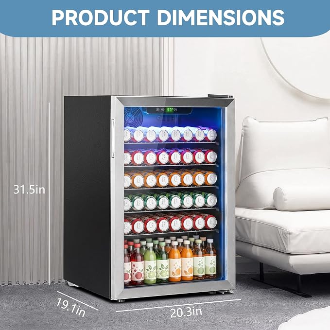 Erivess Mini Fridge 145Can Beverage Refrigerator Cooler Glass Door for Soda | 4.5 Cu Ft Drink Fridge for Home/Bar/Office with LED Display, Digital Temperature Control, Removable Shelves for Wine, Silver - Image 3