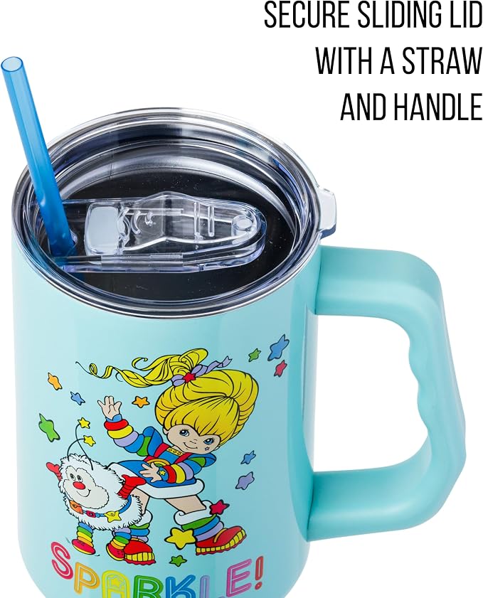Silver Buffalo Rainbow Brite and Twink Sparkle Double Walled Stainless Steel Tumbler with Handle and Straw, Fits in Standard Cup Holder, 40 Ounces - Image 2