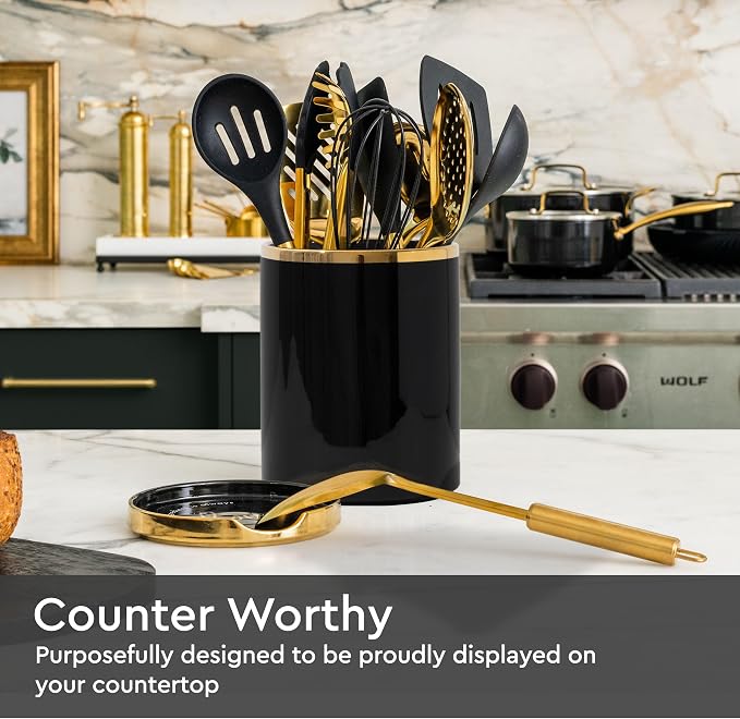 STYLED SETTINGS Black and Gold Utensil Holder - Image 3